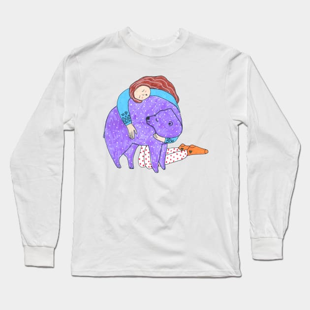 Girl With A Purple Bear Long Sleeve T-Shirt by DoodlesAndStuff